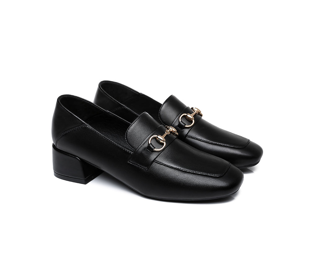 Black loafers with gold buckle women's online