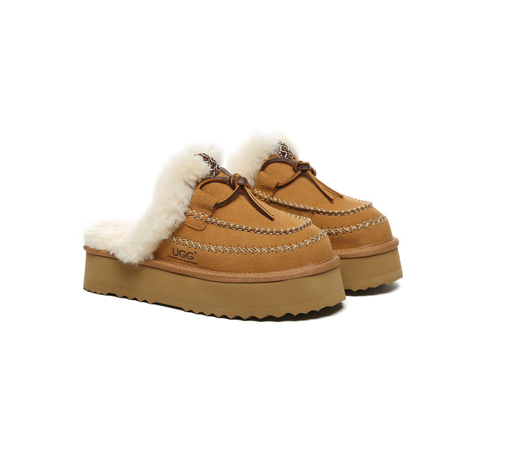 AUSTRALIAN SHEPHERD® UGG Slippers Women Sheepskin Wool Platform