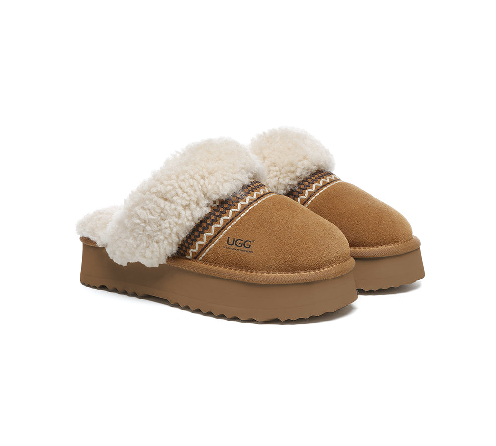 AUSTRALIAN SHEPHERD® UGG Slippers Sheepskin Wool Knitted Platform