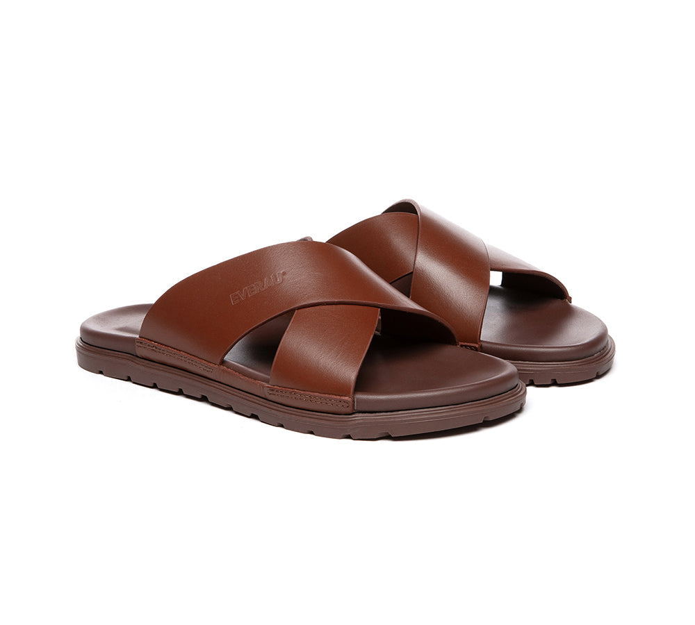 EVERAU® Men Leather Crossover Slip-on Ultra Soft Summer Slides