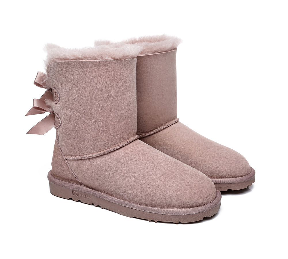 EVERAU® UGG Women Sheepskin Wool Double Baily Boots Short Back Bow