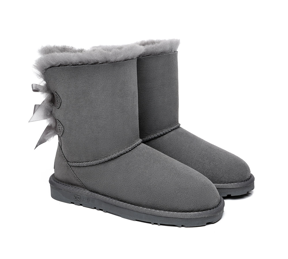 EVERAU UGG Women Sheepskin Wool Double Baily Boots Short Back Bow UGG EXPRESS