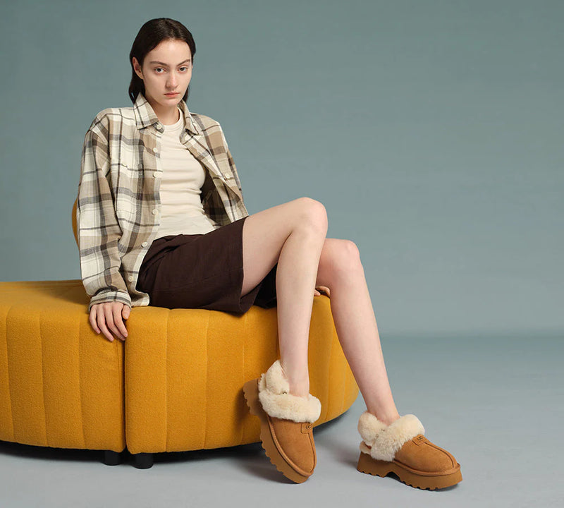 AUSTRALIAN SHEPHERD® 3-Way Style UGG Slippers Women Removable Wool Strap Slingback Chunky Platform Muna