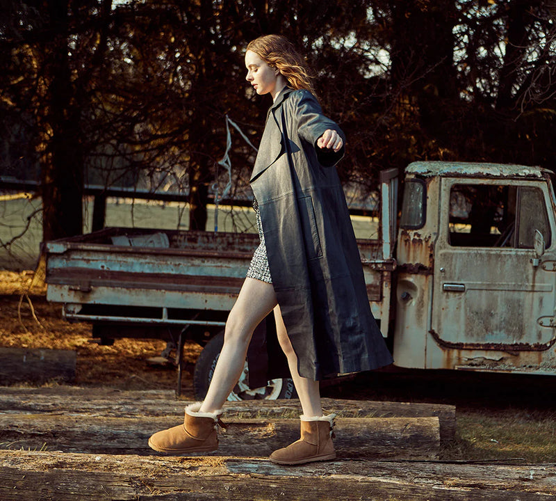 EVERAU® UGG Women Sheepskin Wool Mini Single Back Bow Boots