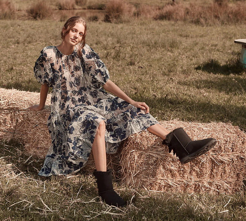 EVERAU® UGG Women Sheepskin Wool Double Baily Boots Short Back Bow