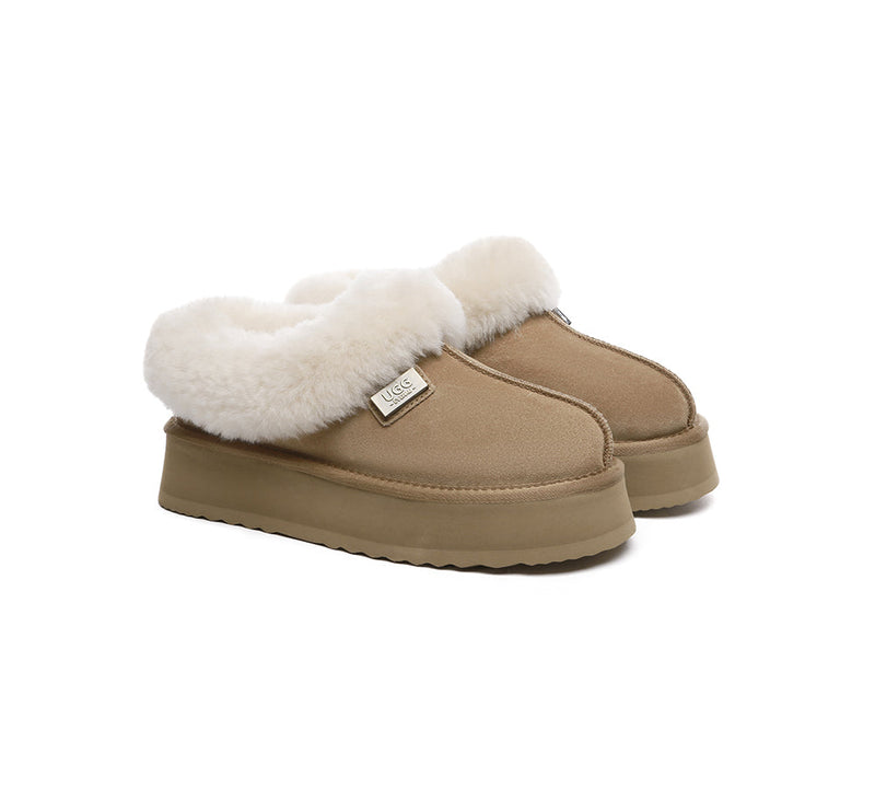 【UGG EXPRESS】EVERAU Sheepskin Ankle Platform Mini Carmen Shearling Lace UGG Mini Platform Boots