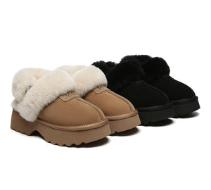 AUSTRALIAN SHEPHERD® 3-Way Style UGG Slippers Women Removable Wool Strap Slingback Chunky Platform Muna