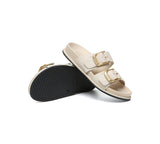 EVERAU® Leather Flat Sandals Women Double Strap Buckle Mounish EVERAU