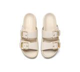 EVERAU® Leather Flat Sandals Women Double Strap Buckle Mounish EVERAU