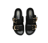 EVERAU® Leather Flat Sandals Women Double Strap Buckle Mounish EVERAU