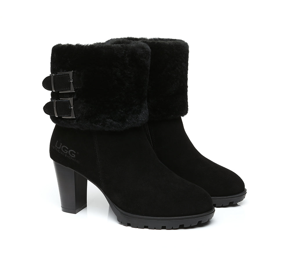 UGG Australian Shepherd ◆ Candice シープスキン ブーツ 人気 AUSTRALIAN SHEPHERD® UGG Women Shearling Zipper Heel Fashion