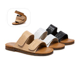 EVERAU® Women Slides Leather Ultra Soft Double Strap Flat Cova EVERAU