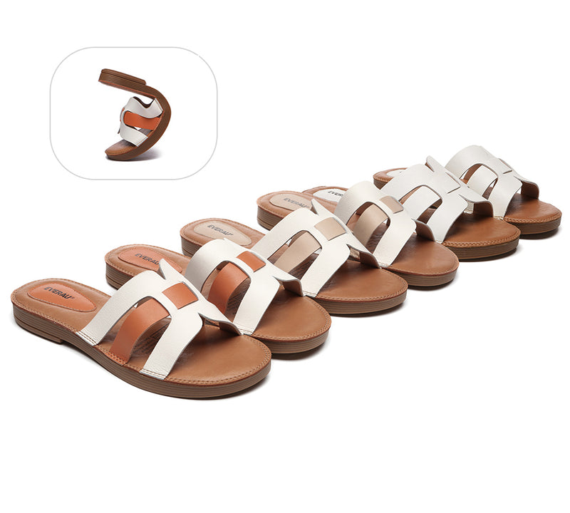 EVERAU® Women Leather Woven Ultra Soft Flat Slides