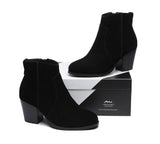 Leather Boots - Ankle Leather Zipper Heel Boots Women Velora