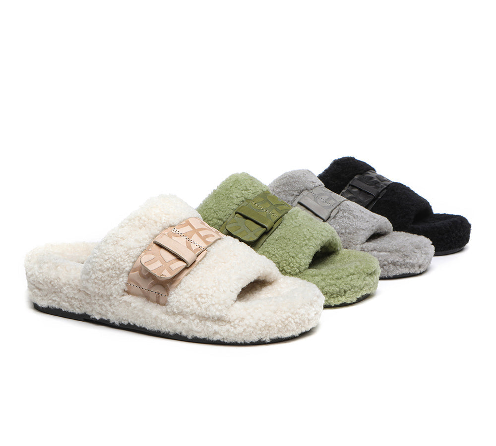 Wool Slides EVERAU® UGG Women Curly Sheepskin Wool Slippers Croft – UGG EXPRESS NZ