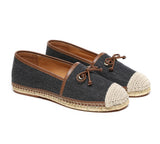 Espadrilles - Women Leather Slip-on Bow Flat Espadrilles Esther