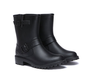 Fashion Boots - Black Rainboots, Gumboots Women Mid Calf With Wool Insole