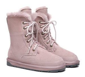 Fashion Boots - Lace Up Ankle Fashion Sheepskin Women Boots Pathfinder