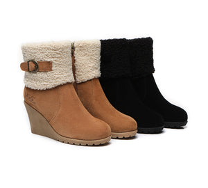 Fashion Boots - Zipper Sheepskin Shearling Wedge Fashion Boots Women Joanna