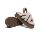 Slides - AS UGG Women High Platform Cross-over Fluffy Slides Aditi