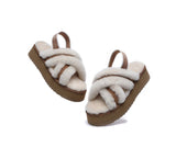 Slides - AS UGG Women High Platform Cross-over Fluffy Slides Aditi