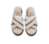 Slides - AS UGG Women High Platform Cross-over Fluffy Slides Aditi