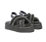 Slides - AS UGG Women High Platform Cross-over Fluffy Slides Aditi