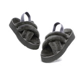 Slides - AS UGG Women High Platform Cross-over Fluffy Slides Aditi