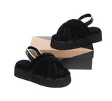 Slides - AS UGG Women High Platform Cross-over Fluffy Slides Aditi