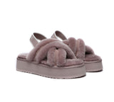 Slides - AS UGG Women High Platform Cross-over Fluffy Slides Aditi