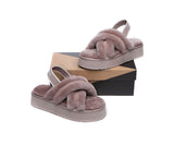 Slides - AS UGG Women High Platform Cross-over Fluffy Slides Aditi