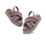 Slides - AS UGG Women High Platform Cross-over Fluffy Slides Aditi