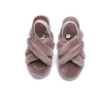 Slides - AS UGG Women High Platform Cross-over Fluffy Slides Aditi