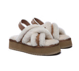 Slides - AS UGG Women High Platform Cross-over Fluffy Slides Aditi