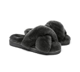 Slides - Leanna Women Fluffy Crossover Slides