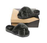 Slides - Leanna Women Fluffy Crossover Slides