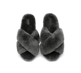 Slides - Leanna Women Fluffy Crossover Slides