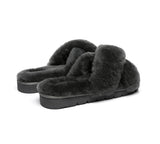 Slides - Leanna Women Fluffy Crossover Slides