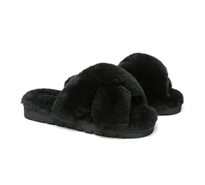 Slides - Leanna Women Fluffy Crossover Slides