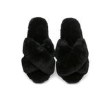 Slides - Leanna Women Fluffy Crossover Slides