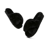 Slides - Leanna Women Fluffy Crossover Slides