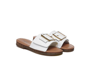 Slides - Women Leather Buckle Top Ultra Soft Slides Bera